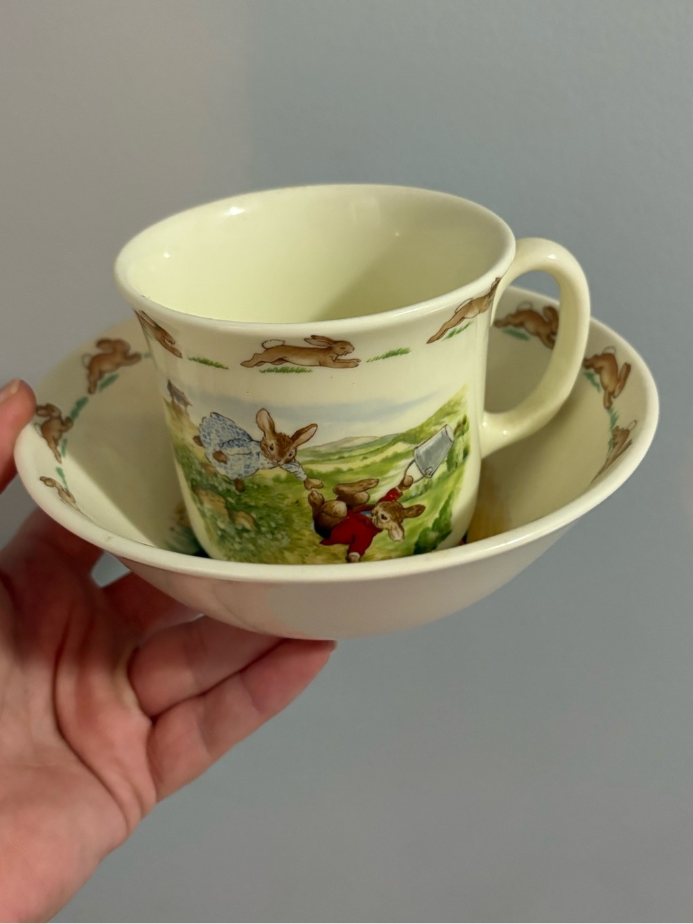 Vintage Royal Doulton Bunnykins Cream Scene Cup and Saucer